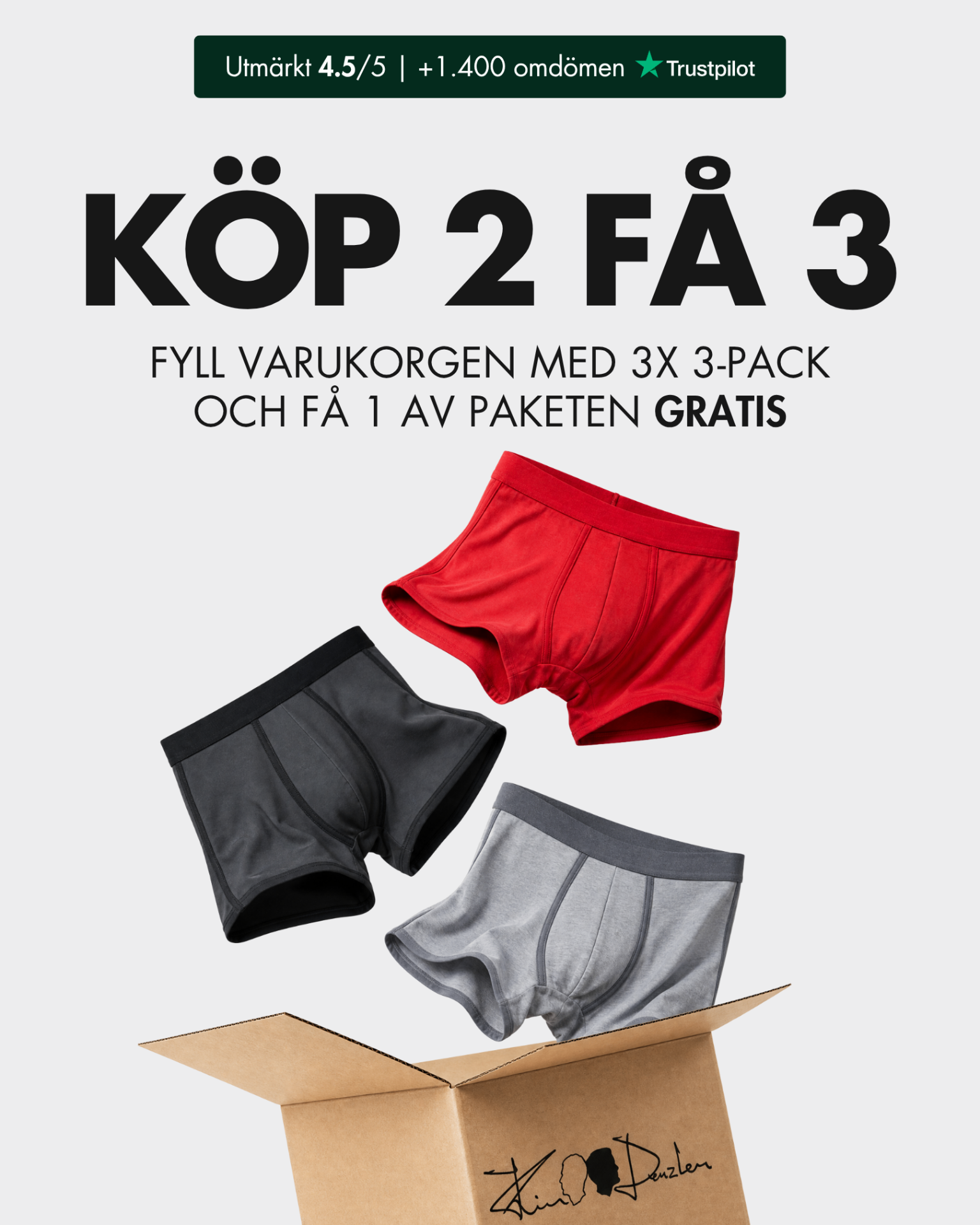 Underwear offer creative with Trustpilot bar and box reveal