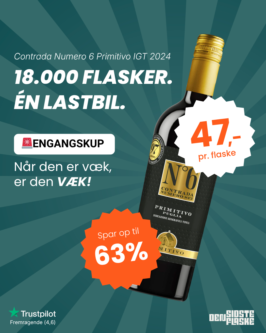 Den Sidste Flaske Primitivo wine engangskup creative